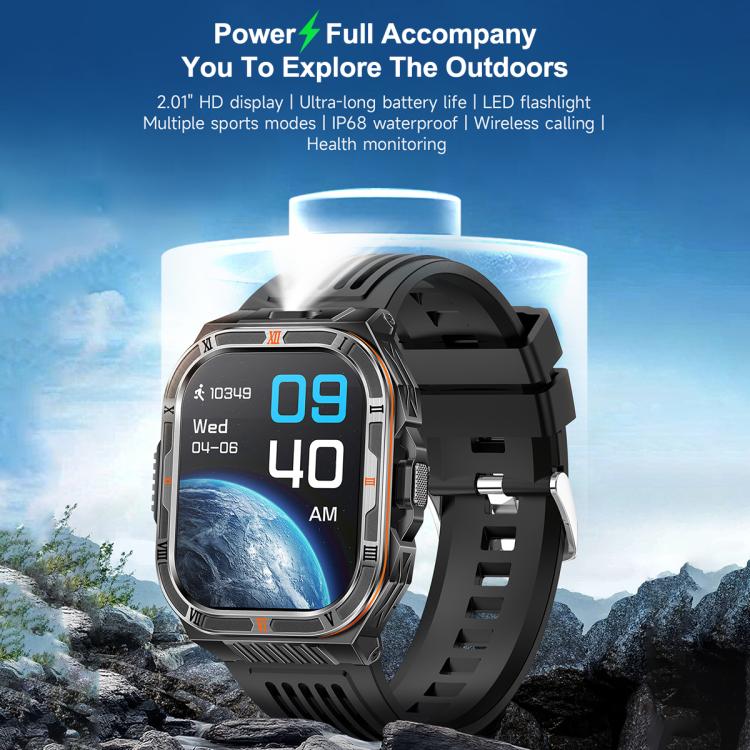 HT38 2.01 inch IPS Square Screen Smart Sports Watch Supports Bluetooth Call, Health Monitoring, LED Flashlight