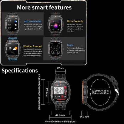 HT38 2.01 inch IPS Square Screen Smart Sports Watch Supports Bluetooth Call, Health Monitoring, LED Flashlight