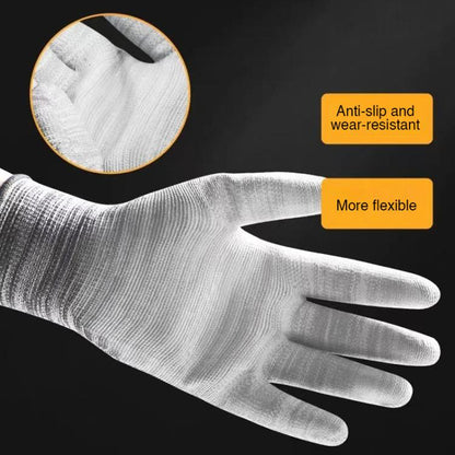 10 Pairs Striped PU Coated Palm Anti-static Labor Protection Gloves Random Color Delivery, S, M, L