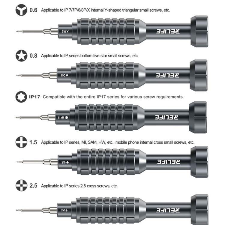 RELIFE RL-730 Steel Cannon King Classic Series Aluminum Alloy Screwdriver, Star 0.8, Phillips 1.5, Phillips 2.5, Y 0.6, Torx T1