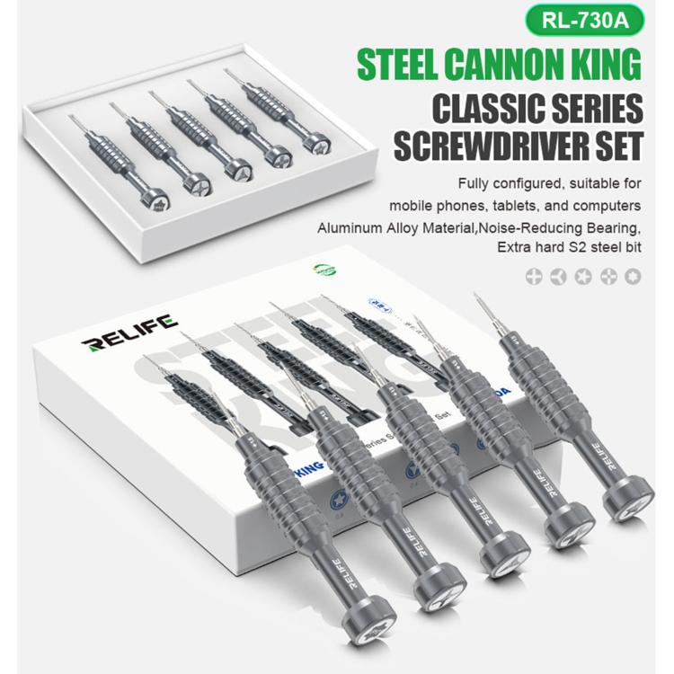 RELIFE RL-730 Steel Cannon King Classic Series Aluminum Alloy Screwdriver, Star 0.8, Phillips 1.5, Phillips 2.5, Y 0.6, Torx T1