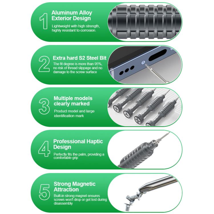 RELIFE RL-730 Steel Cannon King Classic Series Aluminum Alloy Screwdriver, Star 0.8, Phillips 1.5, Phillips 2.5, Y 0.6, Torx T1
