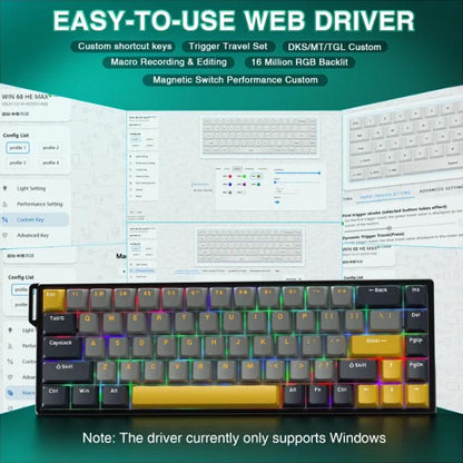 AULA WIN68HE MAX Version 68 Keys RGB Wired Keyboard, WIN68HE Dark+Light+Yellow Wing Chun Magnetic Axis