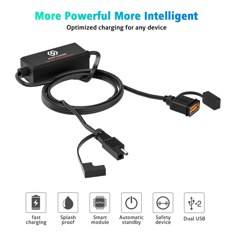 WUPP CS-1186B1 Motorcycle SAE Single USB Port Fast Charging Charger, CS-1186B1