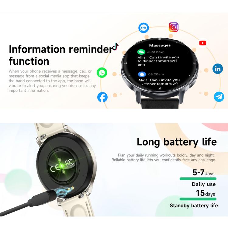 HT39 1.32 inch Ultra-thin Sports Smart Watch Supports Bluetooth Call / Heart Rate / Pressure / Sleep Monitoring, Black, Pale Gold