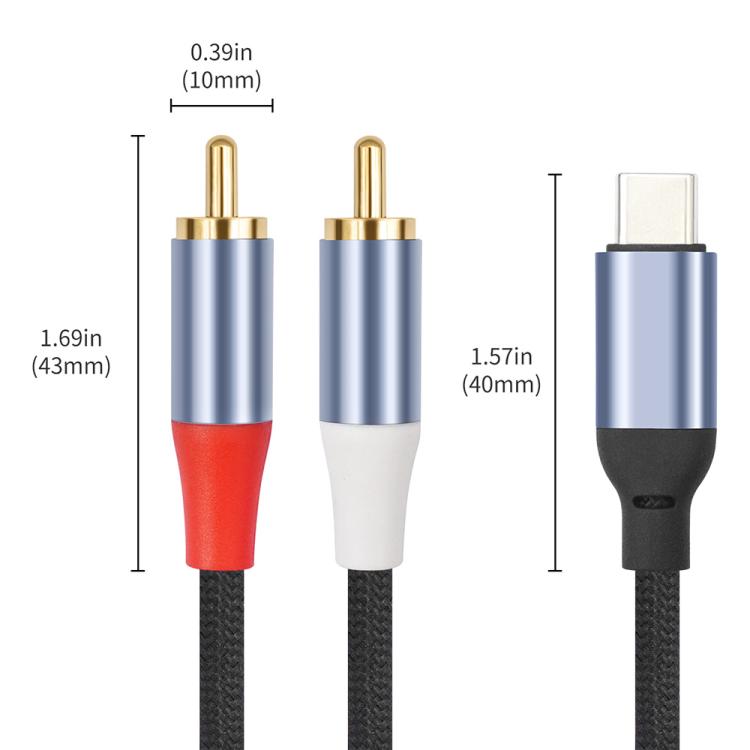 24-bit Type-C to Dual RCA Male Audio Decoding Cable, 1m, 2m, 3m