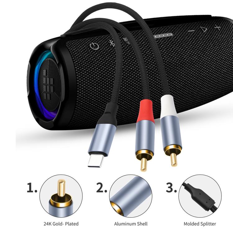 24-bit Type-C to Dual RCA Male Audio Decoding Cable, 1m, 2m, 3m