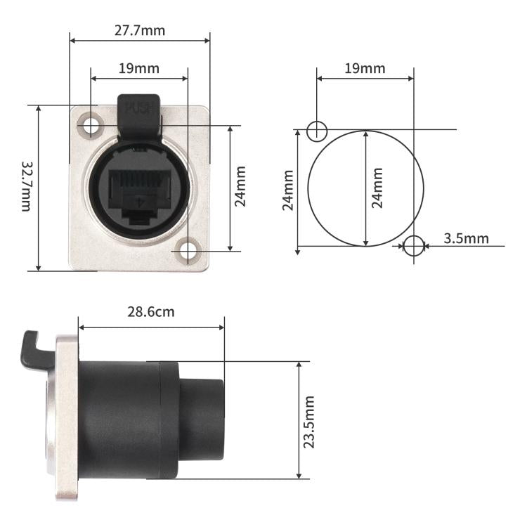 ETH6L RJ45 D-Type Female to Female Signal Panel Waterproof Ethernet LAN Connector, ETH6L