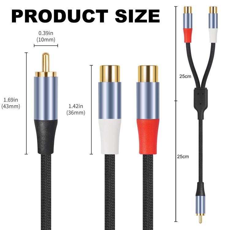 8004MFF RCA Male to 2 RCA Female Y-shaped Splitter Audio Cable, 8004MFF