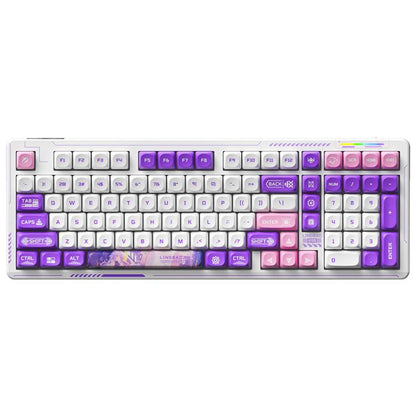 LINGBAO K98 101 Keys Triple-mode Wireless Game Keyboard, Black Pink-Flower Field Axis, Black Red-Red Rabbit Axis, Blackberry Powder-Red Rabbit Axis Pro, Blackberry Powder-Glazed Tile Axis, White Purple-Flower Field Axis, Purple-Red Rabbit Axis Pro...