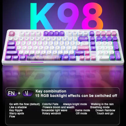 LINGBAO K98 101 Keys Triple-mode Wireless Game Keyboard, Black Pink-Flower Field Axis, Black Red-Red Rabbit Axis, Blackberry Powder-Red Rabbit Axis Pro, Blackberry Powder-Glazed Tile Axis, White Purple-Flower Field Axis, Purple-Red Rabbit Axis Pro...