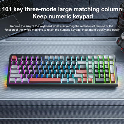 LINGBAO K98 101 Keys Triple-mode Wireless Game Keyboard, Black Pink-Flower Field Axis, Black Red-Red Rabbit Axis, Blackberry Powder-Red Rabbit Axis Pro, Blackberry Powder-Glazed Tile Axis, White Purple-Flower Field Axis, Purple-Red Rabbit Axis Pro...