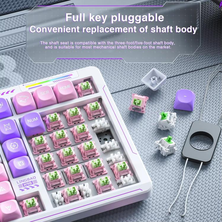 LINGBAO K98 101 Keys Triple-mode Wireless Game Keyboard, Black Pink-Flower Field Axis, Black Red-Red Rabbit Axis, Blackberry Powder-Red Rabbit Axis Pro, Blackberry Powder-Glazed Tile Axis, White Purple-Flower Field Axis, Purple-Red Rabbit Axis Pro...