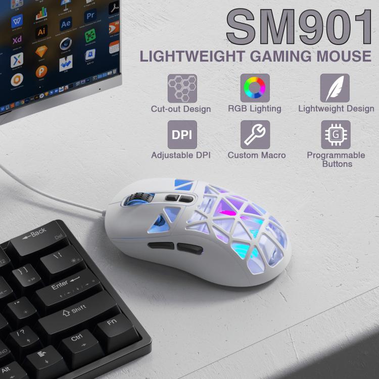SOLAKAKA SM901 Hollow RGB Light Wired Gaming Mouse, SM901