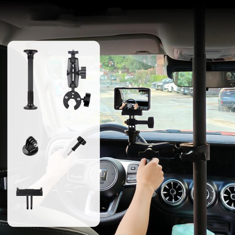 In-Car Camera Adjustable Mount Support Pole Extension Rod, 52-81.5cm Basic, 70-121cm Extended, Basic 4 in 1 Set with Crab Clip, Extend 4 in 1 Set with Crab Clip, Basic 5 in 1 Set with Clip Pocket Frame, Extend 5 in 1 Set with Clip Pocket Frame