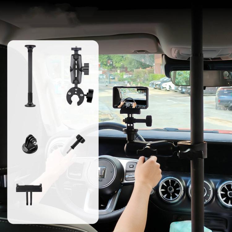 In-Car Camera Adjustable Mount Support Pole Extension Rod, 52-81.5cm Basic, 70-121cm Extended, Basic 4 in 1 Set with Crab Clip, Extend 4 in 1 Set with Crab Clip, Basic 5 in 1 Set with Clip Pocket Frame, Extend 5 in 1 Set with Clip Pocket Frame