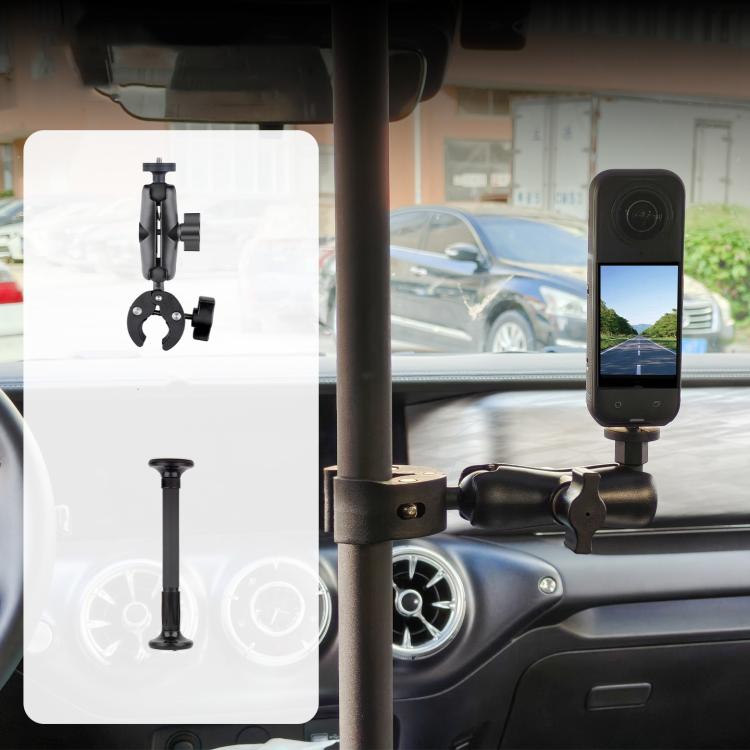 In-Car Camera Adjustable Mount Support Pole Extension Rod, 52-81.5cm Basic, 70-121cm Extended, Basic 4 in 1 Set with Crab Clip, Extend 4 in 1 Set with Crab Clip, Basic 5 in 1 Set with Clip Pocket Frame, Extend 5 in 1 Set with Clip Pocket Frame