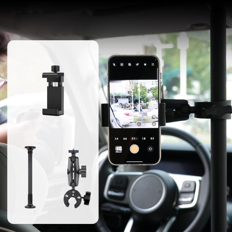 In-Car Camera Adjustable Mount Support Pole Extension Rod, 52-81.5cm Basic, 70-121cm Extended, Basic 4 in 1 Set with Crab Clip, Extend 4 in 1 Set with Crab Clip, Basic 5 in 1 Set with Clip Pocket Frame, Extend 5 in 1 Set with Clip Pocket Frame