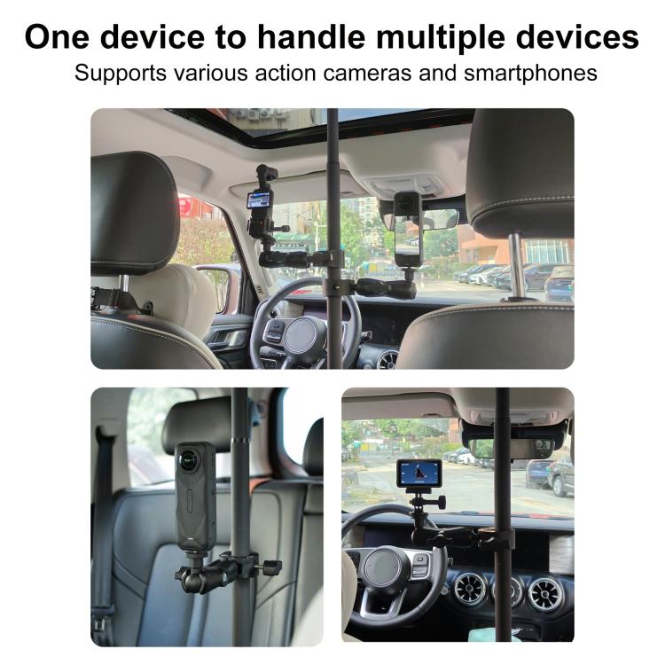 In-Car Camera Adjustable Mount Support Pole Extension Rod, 52-81.5cm Basic, 70-121cm Extended, Basic 4 in 1 Set with Crab Clip, Extend 4 in 1 Set with Crab Clip, Basic 5 in 1 Set with Clip Pocket Frame, Extend 5 in 1 Set with Clip Pocket Frame