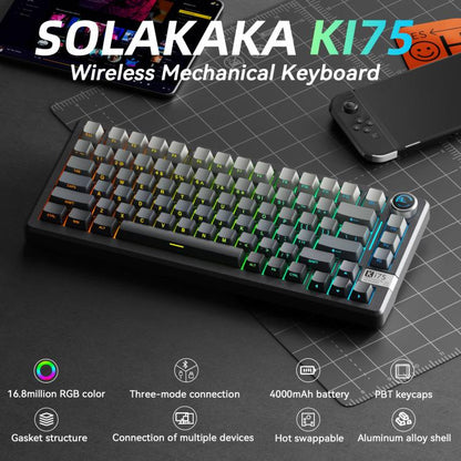 SOLAKAKA Ki75 Tri-mode RGB Side-Legend Wireless Mechanical Keyboard, Seiya Switch