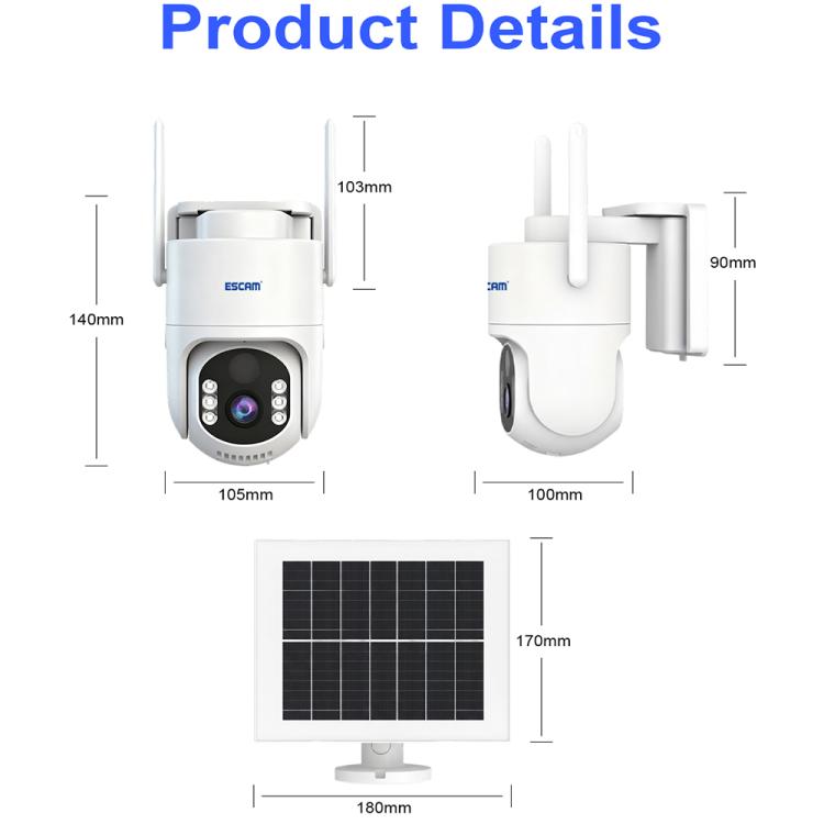 ESCAM QFS71 4G 3MP IP66 Wireless Security Camera System with Solar Panel, European Version, American Version
