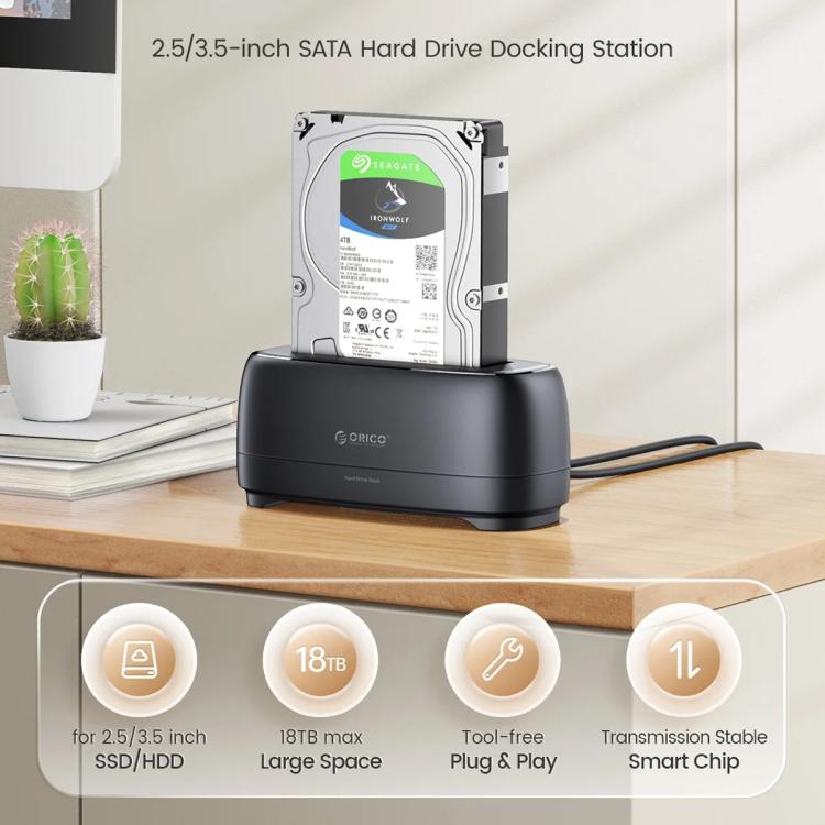 ORICO DD18C3 2.5 / 3.5 inch HDD / SSD SATA Single Bay Drive Docking Station, EU Plug, UK Plug, US Plug