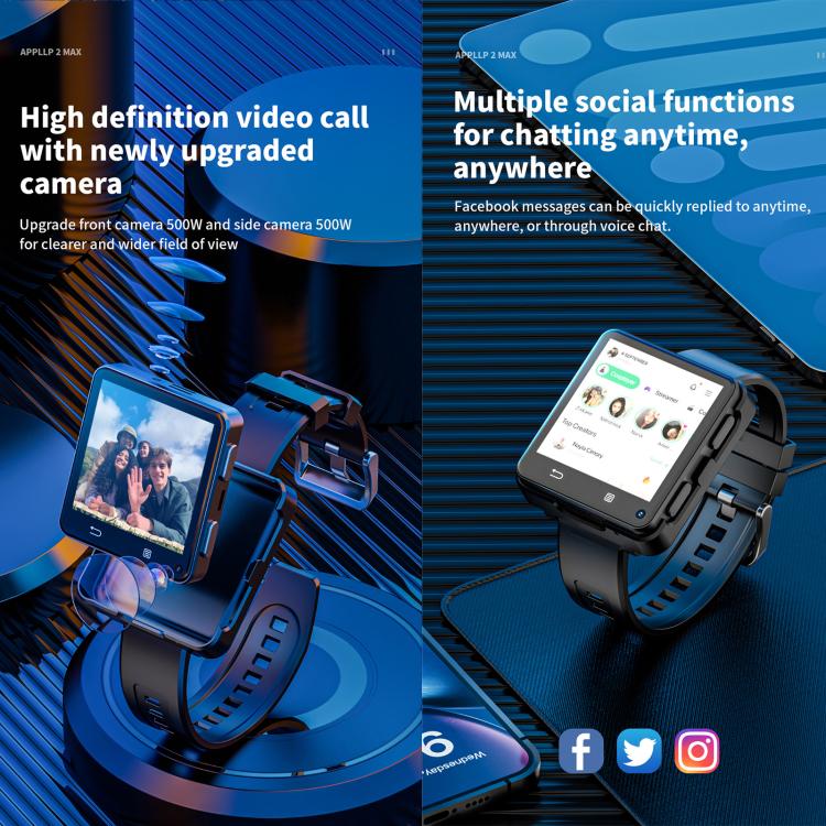 LOKMAT APPLLP 2 Max 4G Smart Watch, 2.64 inch MTK6761 Quad Core, 4GB+64GB, Android 11.0, GPS, Video Call