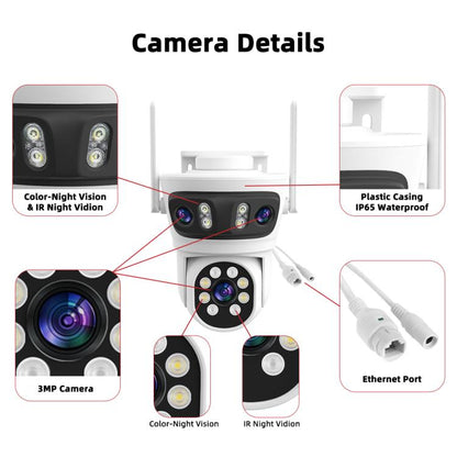 RH-TC3L 3MP Triple Lens HD Outdoor PTZ Security Dome Camera, EU Plug, US Plug, UK Plug, AU Plug