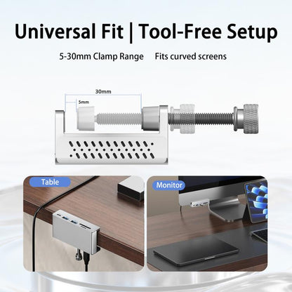 HCL-1071 7-port Type-C 3.2 Clamp Clamp Docking Station HUB with Type-C to Type-C Cable, HCL-1071-BK, HCL-1071-SV
