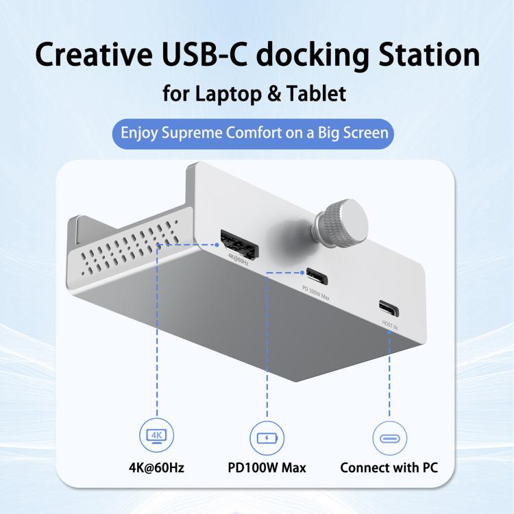 HCL-1071 7-port Type-C 3.2 Clamp Clamp Docking Station HUB with Type-C to Type-C Cable, HCL-1071-BK, HCL-1071-SV