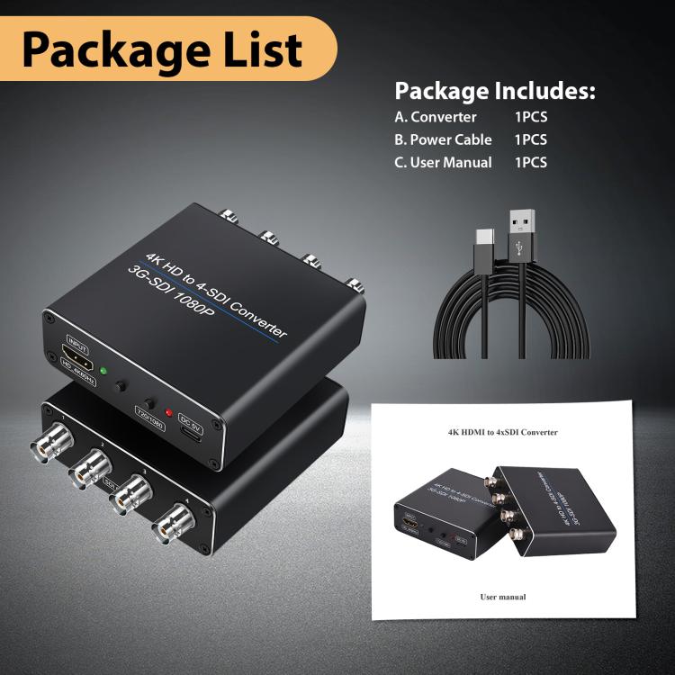 NK-814 4K HDMI Input to 4-SDI Output Converter, 4-SDI
