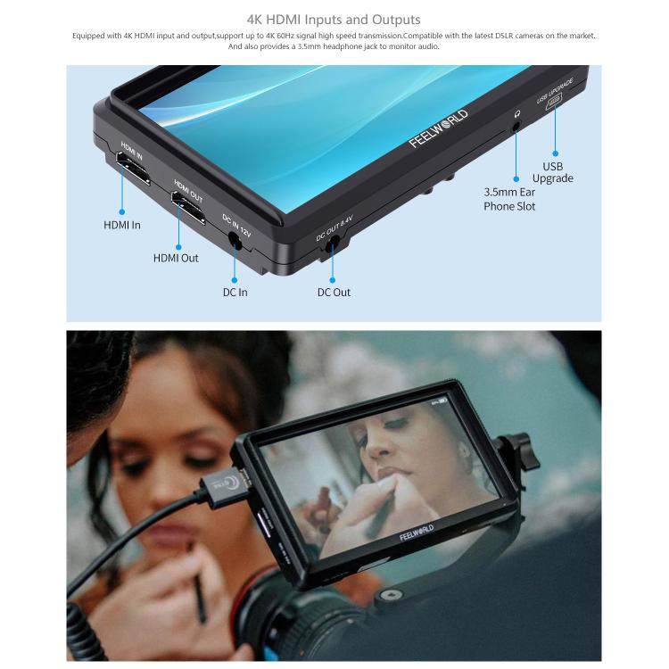 FEELWORLD S55E 5.5 Inch DSLR Camera Field Video Monitor FHD IPS Support 4K HDMI Input Output Tilt Arm Power Output