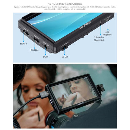 FEELWORLD S55E 5.5 Inch DSLR Camera Field Video Monitor FHD IPS Support 4K HDMI Input Output Tilt Arm Power Output