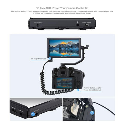 FEELWORLD S55E 5.5 Inch DSLR Camera Field Video Monitor FHD IPS Support 4K HDMI Input Output Tilt Arm Power Output