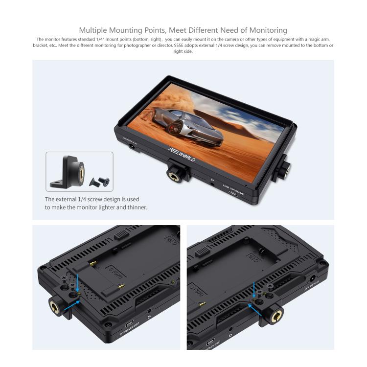 FEELWORLD S55E 5.5 Inch DSLR Camera Field Video Monitor FHD IPS Support 4K HDMI Input Output Tilt Arm Power Output
