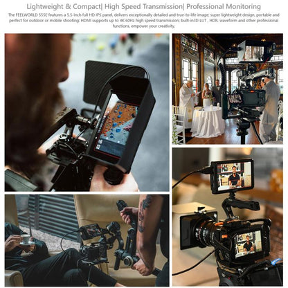 FEELWORLD S55E 5.5 Inch DSLR Camera Field Video Monitor FHD IPS Support 4K HDMI Input Output Tilt Arm Power Output