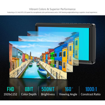 FEELWORLD S55E 5.5 Inch DSLR Camera Field Video Monitor FHD IPS Support 4K HDMI Input Output Tilt Arm Power Output