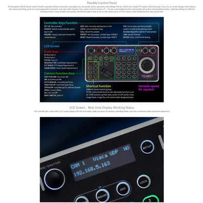 FEELWORLD KBC20 NDI PTZ Camera Controller Joystick Keyboard Control Multiple Control Protocol PoE Supported, EU Plug, US Plug, UK Plug, AU Plug