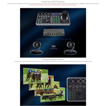 FEELWORLD KBC20 NDI PTZ Camera Controller Joystick Keyboard Control Multiple Control Protocol PoE Supported, EU Plug, US Plug, UK Plug, AU Plug
