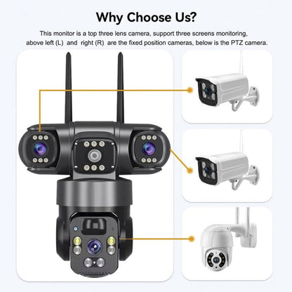 V380 Pro 2MP Panoramic 360 Degrees Triple Lens Wireless WiFi Solar Powered Surveillance Camera