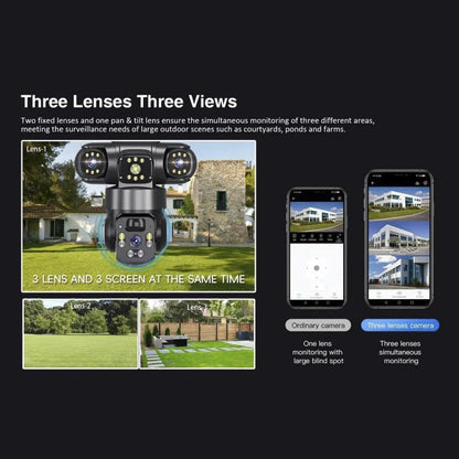 V380 Pro 2MP Panoramic 360 Degrees Triple Lens Wireless WiFi Solar Powered Surveillance Camera