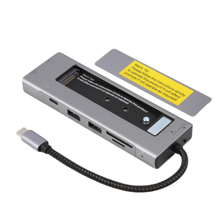 8 in 1 HUB USB-C to M.2 SSD Enclosure + HDTV + USB 3.2 + USB 2.0 + PD + SD/TF Card Reader, 8 in 1 with USB 3.2 + USB 2.0