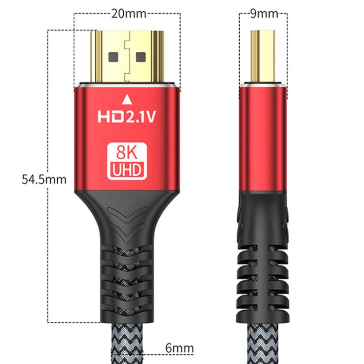 HDMI 2.1 High-Speed 8K Ultra HD Braided Gold-Plated Connection HDTV Video Cable, 0.5m, 1m, 1.5m, 1.8m, 2m, 3m, 5m
