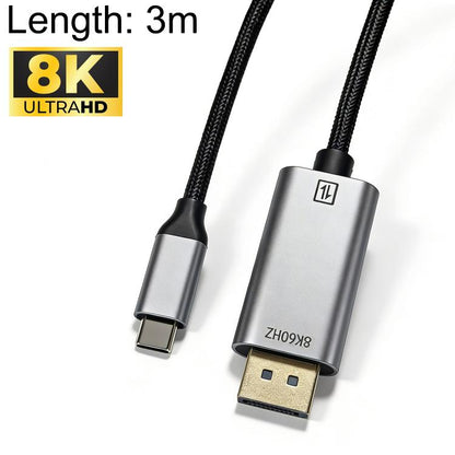 Type-C to DisplayPort 1.4 Ultra HD 8K Video Adapter Braided Cable, 1m, 2m, 1m 8K Bidirectional, 1.5m 8K Bidirectional, 2m 8K Bidirectional, 3m 8K Bidirectional