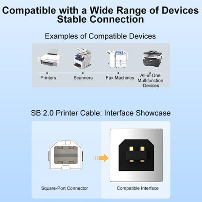 USB 2.0 High-Speed USB-A to USB-B Printer Cable For Scanners, Desktop Printers, and Digital Devices, 0.5m, 1m, 1.5m, 2m, 3m, 5m, 8m, 10m