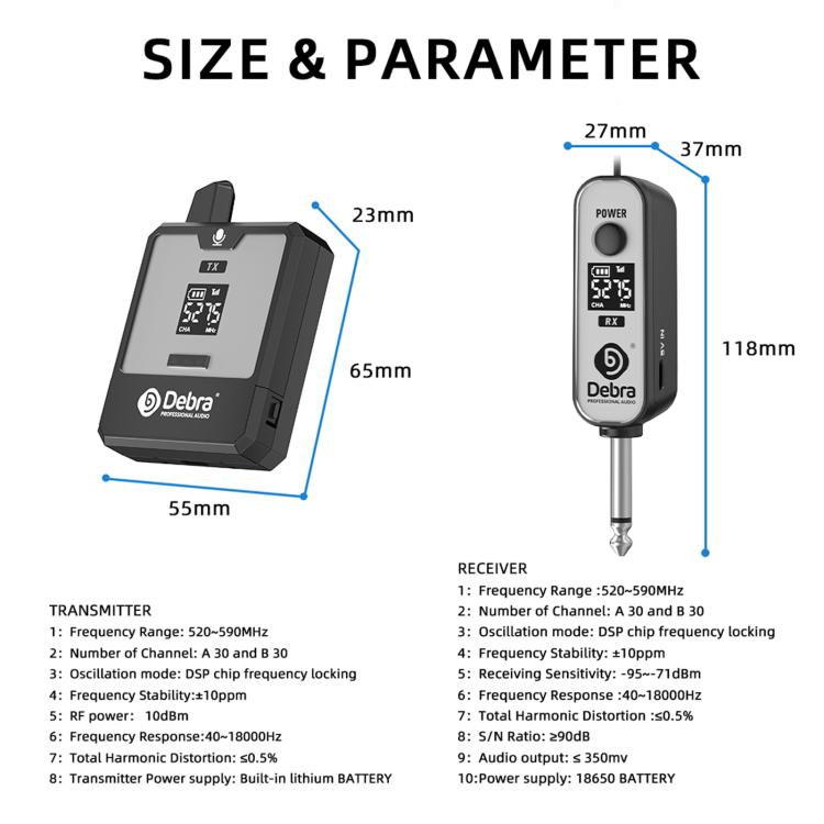 DEBRA DT-01 Ear-worn UHF Wireless Microphone System 1 TX & 1 RX, DT-01