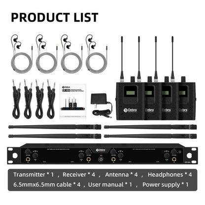 DEBRA ER-404 Professional Stage Monitoring System 4-in-1 Wireless In-Ear Headphones, US Plug, EU Plug, AU Plug, UK Plug