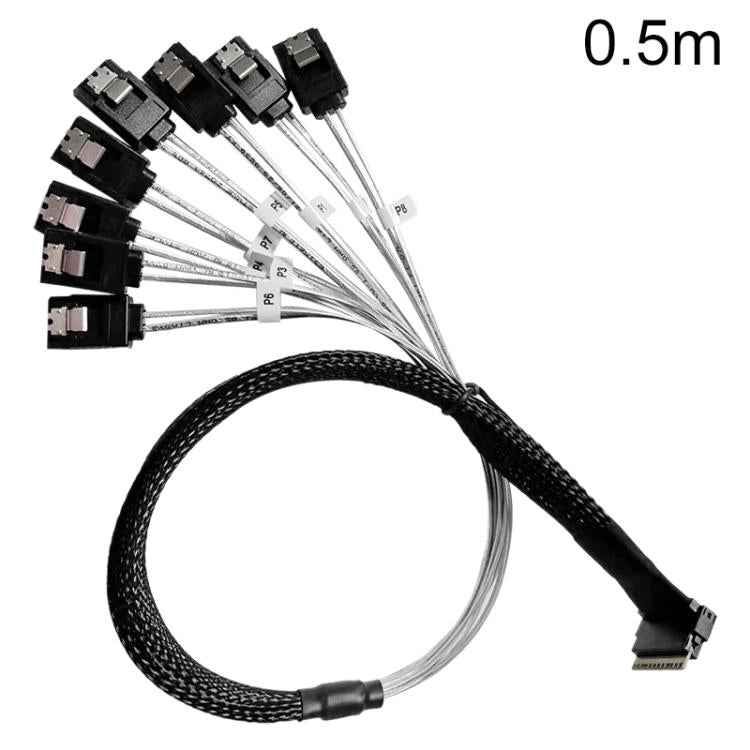 WG192 Slimline SAS4.0 SFF-8654 8i to SATAx8 Server Hard Drive High-Speed ??Adapter Cable, 0.5m Elbow