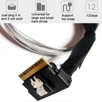 WG192 Slimline SAS4.0 SFF-8654 8i to SATAx8 Server Hard Drive High-Speed ??Adapter Cable, 0.5m Elbow