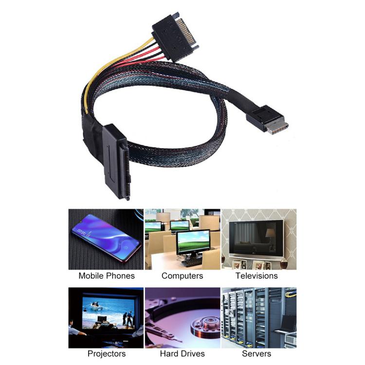 Oculink SFF-8611 to U.2 SFF-8639 SSD Connection Cable SATA 15 Pin PCIe 4.0 Power Server Cable, 0.5m, 0.7m
